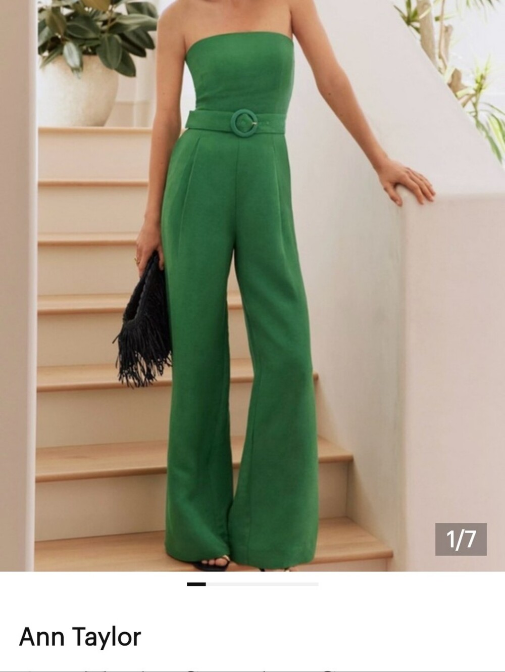 Vibrant Green Linen Blend Strapless Jumpsuit 14 NWT - Picture 3 of 4